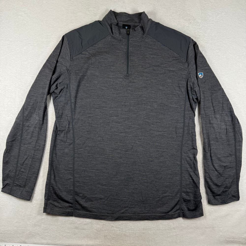 KUHL Mens Charcoal Gray Heathered Wool Blend 1/4 Zip Pullover Sweater Large
